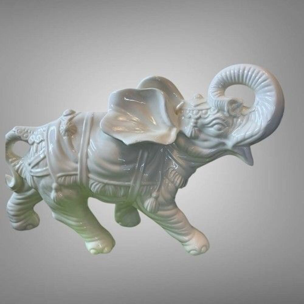 VTG 79s Stef GMA Feller Glazed Ceramic Elephant Figurine Trunk Up 19"X12"X6"